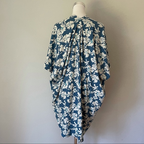 Natural By Known Supply Blue Floral Stretch Jersey Knit Cardigan Kimono Size XL - Picture 2 of 4